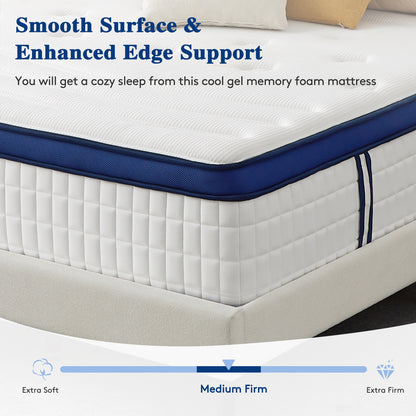 14 Inch King Size Hybrid Mattress, Gel Memory Foam with Lyocell Fabric Cover, 5-Zone Body Support, Pressure Relief, CertiPUR-US Foam, Medium Firm, 120 Nights Trial